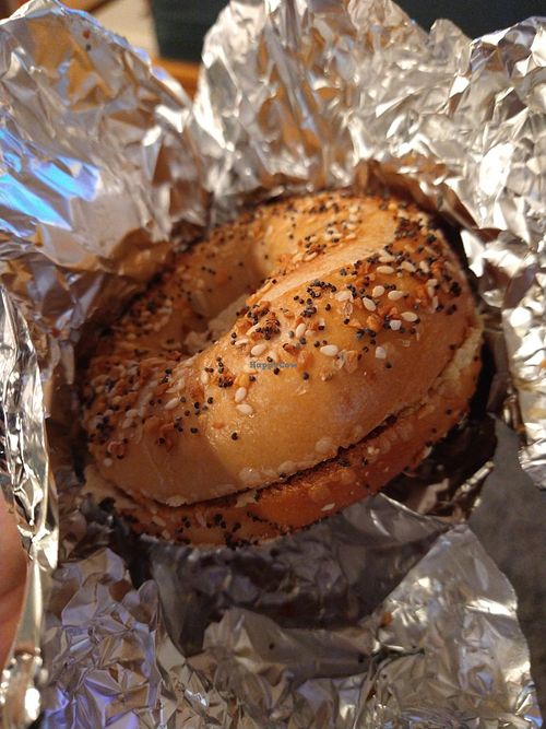 Bagel and hummus at Flying Cat Coffee in Portland