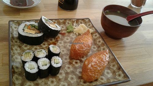 cucumber roll, tofu rolls , and miso soup at Cha-Ya in Berkeley