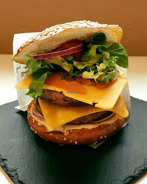 Double Cheese Vurger. Gluten-free options available. at Munchy's Bar in Charleroi