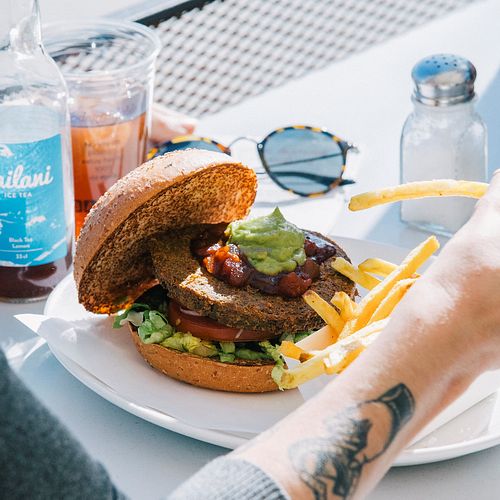 Gran Vegano burger: Our crispy chickpea spinach patty, tomato chutney and whipped avocado. Without mayo. at Bacoa in Lleida