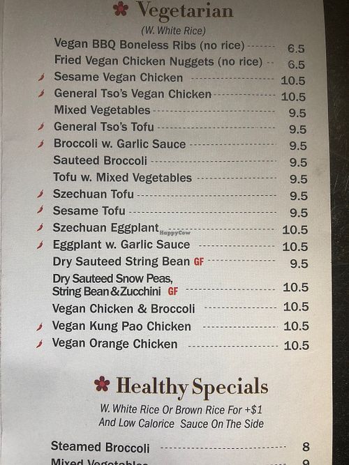 The vegan/vegetarian menu at Mei's Kitchen in Griswold