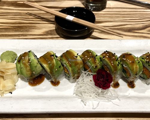 Vegan Crave Roll: carrot, spinach, asparagus, cucumber, avocado, sesame dressing 💚  at CRAVE in Edina