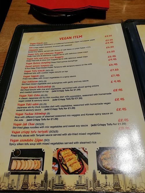 Menu at Korean BBQ & Vegan in East London