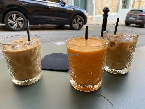 Mister C and iced coffee with oat milk (and beautiful glassware!)   at Caffè Berry in Sliema
