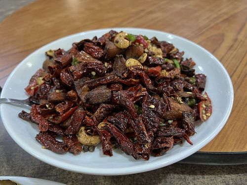 Spicy chicken 辣子鸡！$15 delicious！ monkey head  at Lin Lin Vegetarian Delight 霖霖素食 in East Singapore