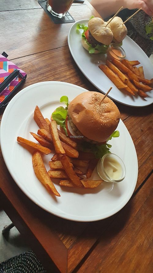 Vegan burger with triple cooker fries at Ella in Phuket