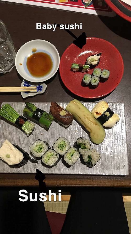 They also made us baby vegan sushi  at Mawaranai Kaiten Sushi-Ichizyu in Chiba