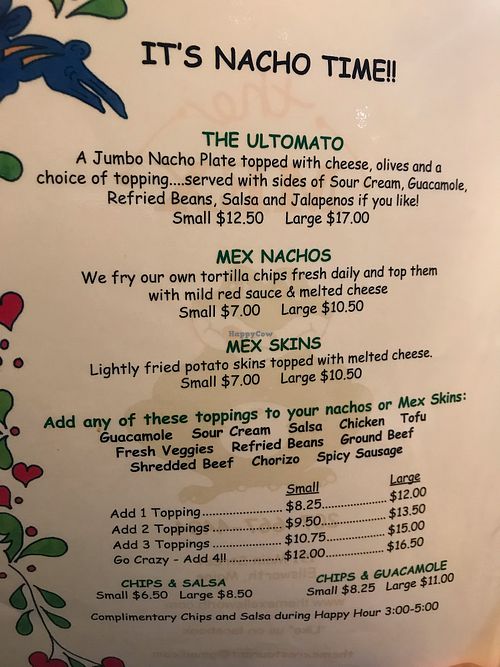 Nacho menu at The Mex in Ellsworth