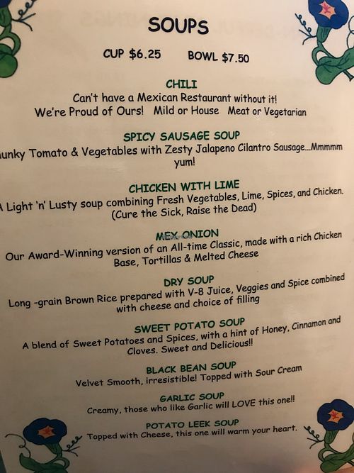 Soups menu at The Mex in Ellsworth