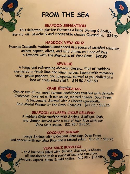 Seafood menu for pescas at The Mex in Ellsworth