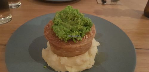 Creamy Mushroom Pie with mash potatoes and mushy peas at The Carringbush Hotel in Abbotsford