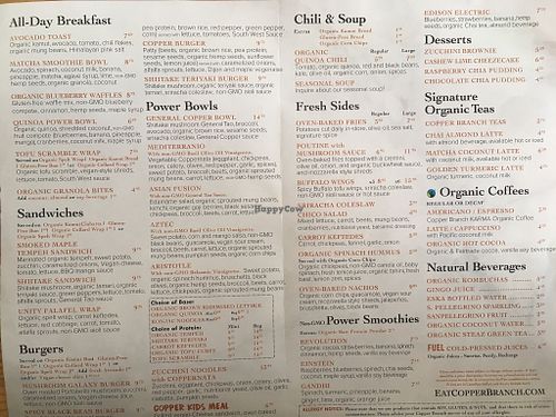 An extensive menu to de at Copper Branch in Fort Lauderdale