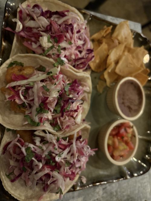 Vegan tacos—tempura battered “shrimp” was yummy!  at Coco Calala in Leon