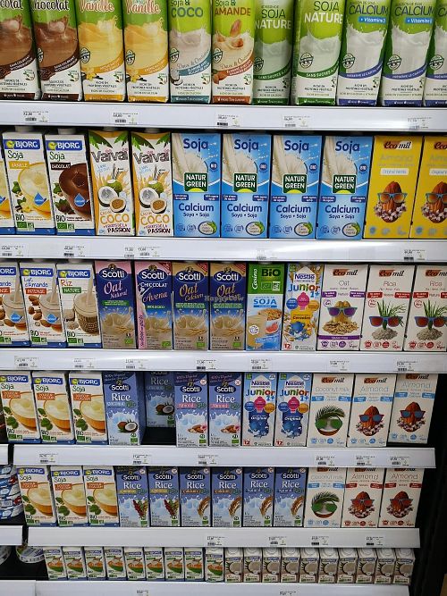 Plant milk selection at Coquillage Market in Casablanca