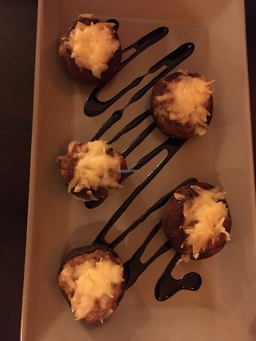 Mushrooms fillled with cheese and bacon at Kong - Food Made With Compassion in Lisbon