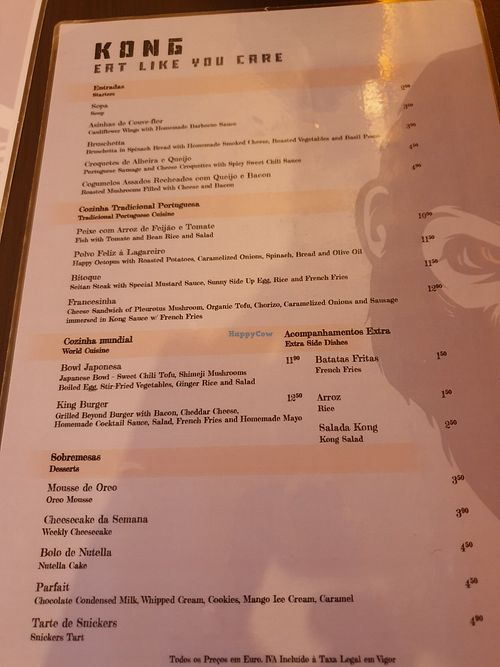 Menu at Kong - Food Made With Compassion in Lisbon