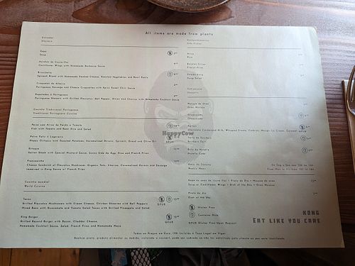 Menu at Kong - Food Made With Compassion in Lisbon