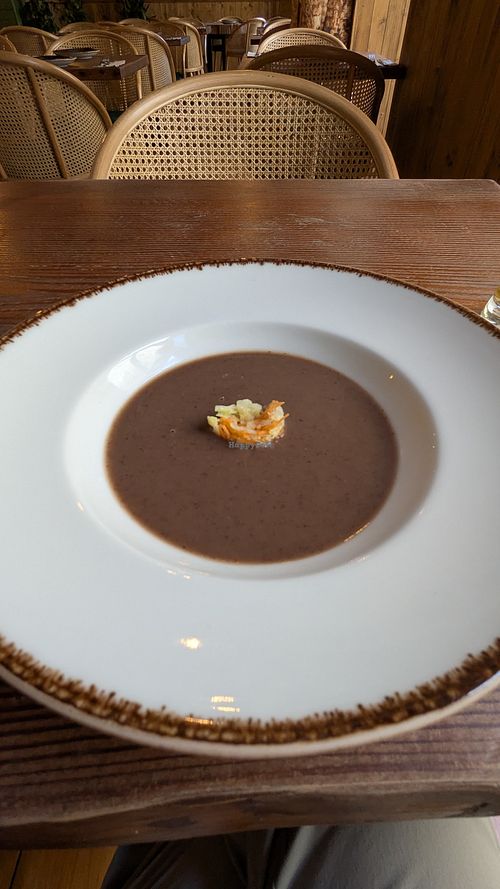 Soup of the day: black-bean purée with shredded cabbage and carrot at Kong - Food Made With Compassion in Lisbon