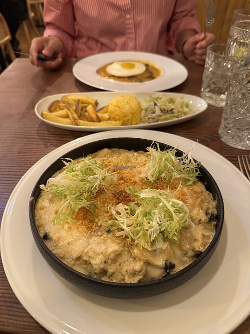 Cod (front) and Bitoque (back)  at Kong - Food Made With Compassion in Lisbon