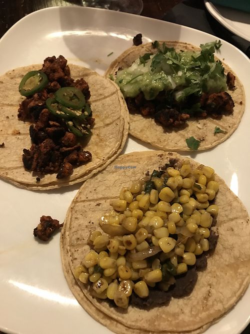 Vegan tacos: Poblano, Chorizo, y Pastor  at Catrina's  in Edwardsville