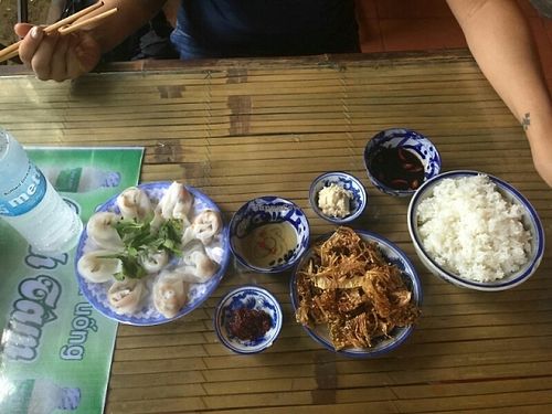 fried jackfruit, steamed rice, and dumplings at Lien Hoa in Hue