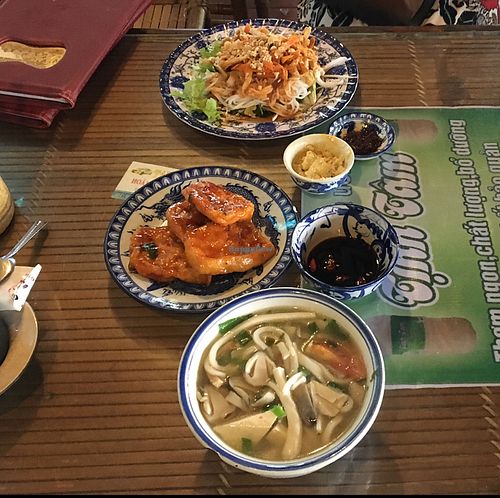 Dry vermicelli noodle, tomato sauce tofu, soup.. at Lien Hoa in Hue