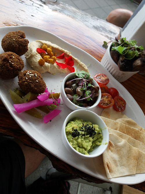 Grazing platter with side of mushrooms at Khamsa in Erskineville