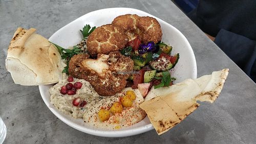 Jerusalem bowl, roasted cauliflower and baba ganoush at Khamsa in Erskineville