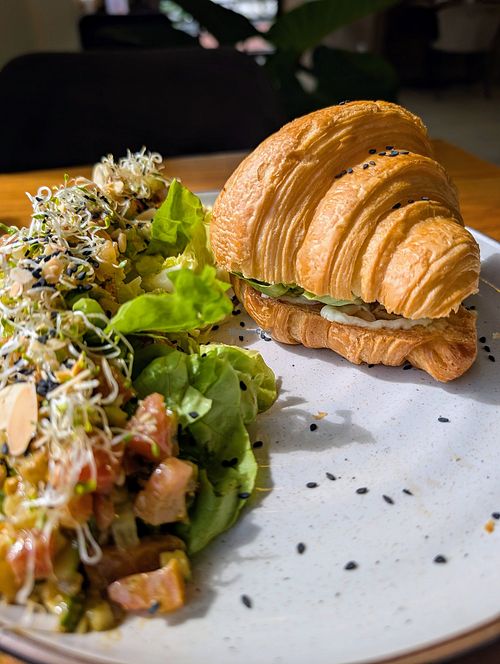 Cheese croissant with salad at Deli Devi in Koh Phangan