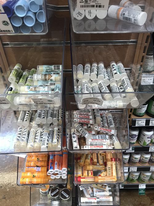 Plethora of vegan lip balms/chap sticks! at Whole Foods Market - Telegraph Ave in Berkeley
