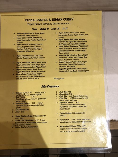 Menu  at The Pizza Castle and Indian Curry in Vancouver