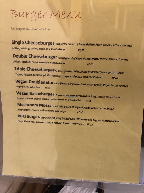 Burger menu  at The Pizza Castle and Indian Curry in Vancouver