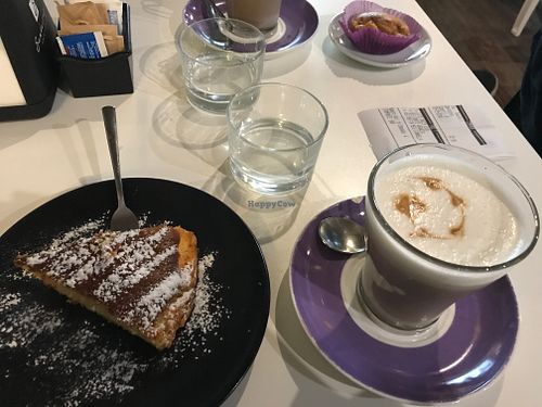 Vegan options: orange and carrot cake, apple and cinnamon muffin, soy lattes at MiaGola Caffe - Bogino in Turin