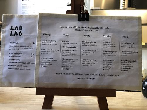 menu at Lao Lao in Stockholm