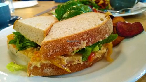 Chilli houmous, roast pepper & baby gem sandwich at Goat Gap Cafe in Lancaster