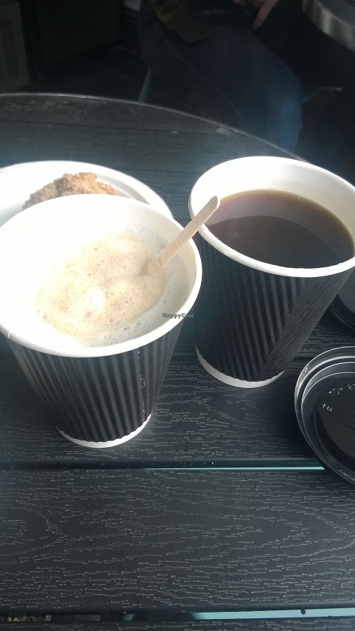 Almond cappuccino with caramel shot and an Americano at Blackberries Pattisserie in Houghton-le-spring