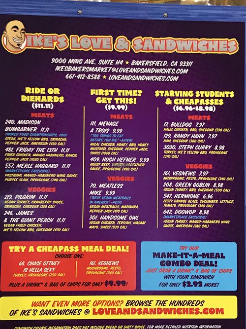 Ike’s at Marketplace menu at Ike's - 9000 Ming in Bakersfield