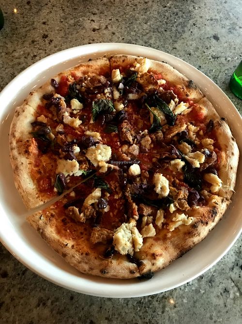 Vegan build your own pizza with Yamchops sausage.  at Firecrust in Sherwood Park