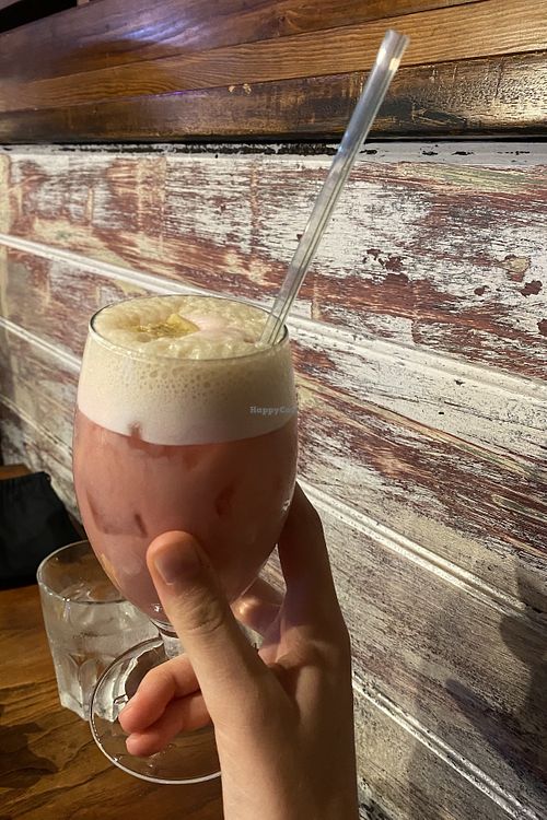 raspberry colada cocktail at Vegan Vice in Cambridge