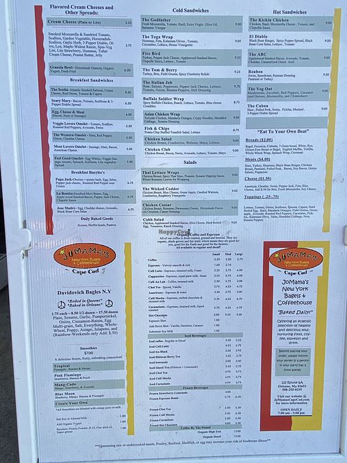 Menu  at Jo Mama's in Orleans