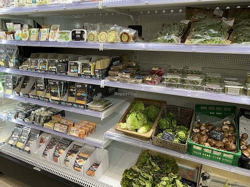 Large vegan cheese selection, sprouts and lettuce etc. at Savia Alimentacion Natural in Ibiza