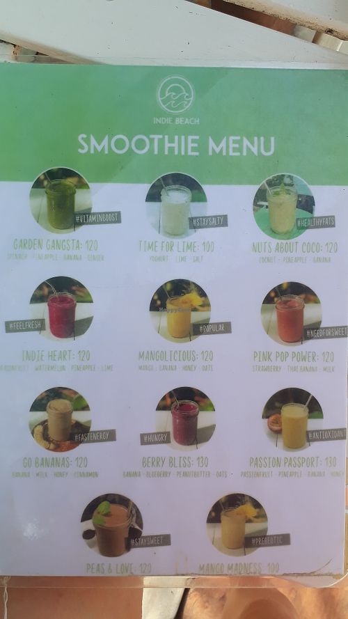 Smoothies Menu at Indie Beach in Koh Chang
