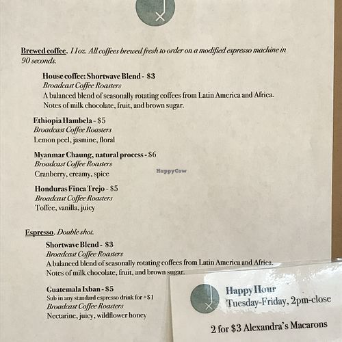 Coffee menu at Ghost Note Coffee in Seattle