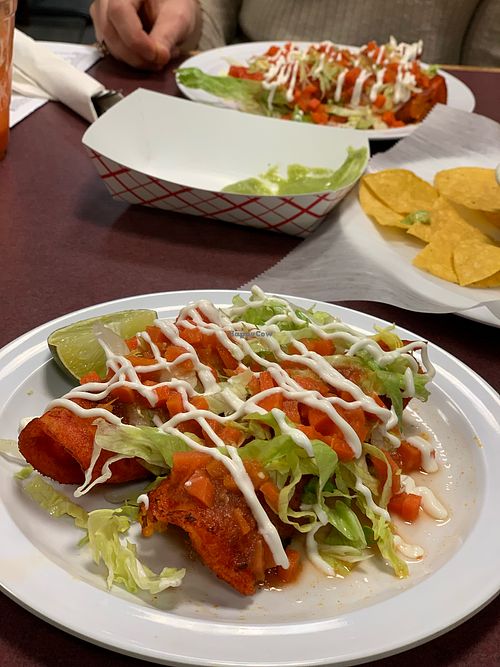 Vegan enchiladas with seitan and vegan creama  at Taco Temptation in Port Chester