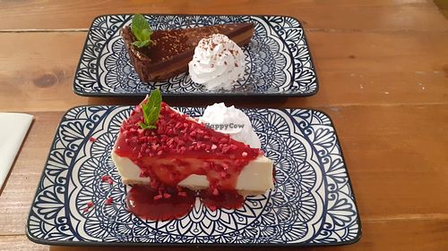 Raspberry Cheez Cake & Trillionaires Tart at Vegano in Newcastle Upon Tyne