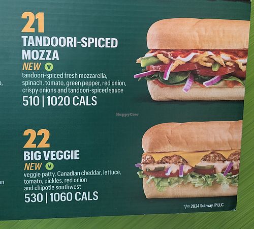 Subs options at Subway in Caledonia