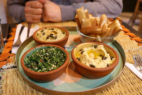 duo of hummus with tabbouleh at Veggie Pause  in Fes