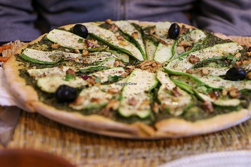 vegan pizza with coriander pesto and zucchini at Veggie Pause  in Fes