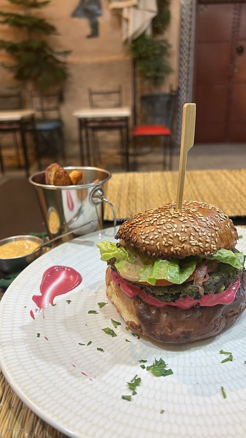 Vegan burger  at Veggie Pause  in Fes