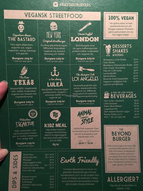Menu at Bastard Burgers - Liljeholmstorget in Stockholm
